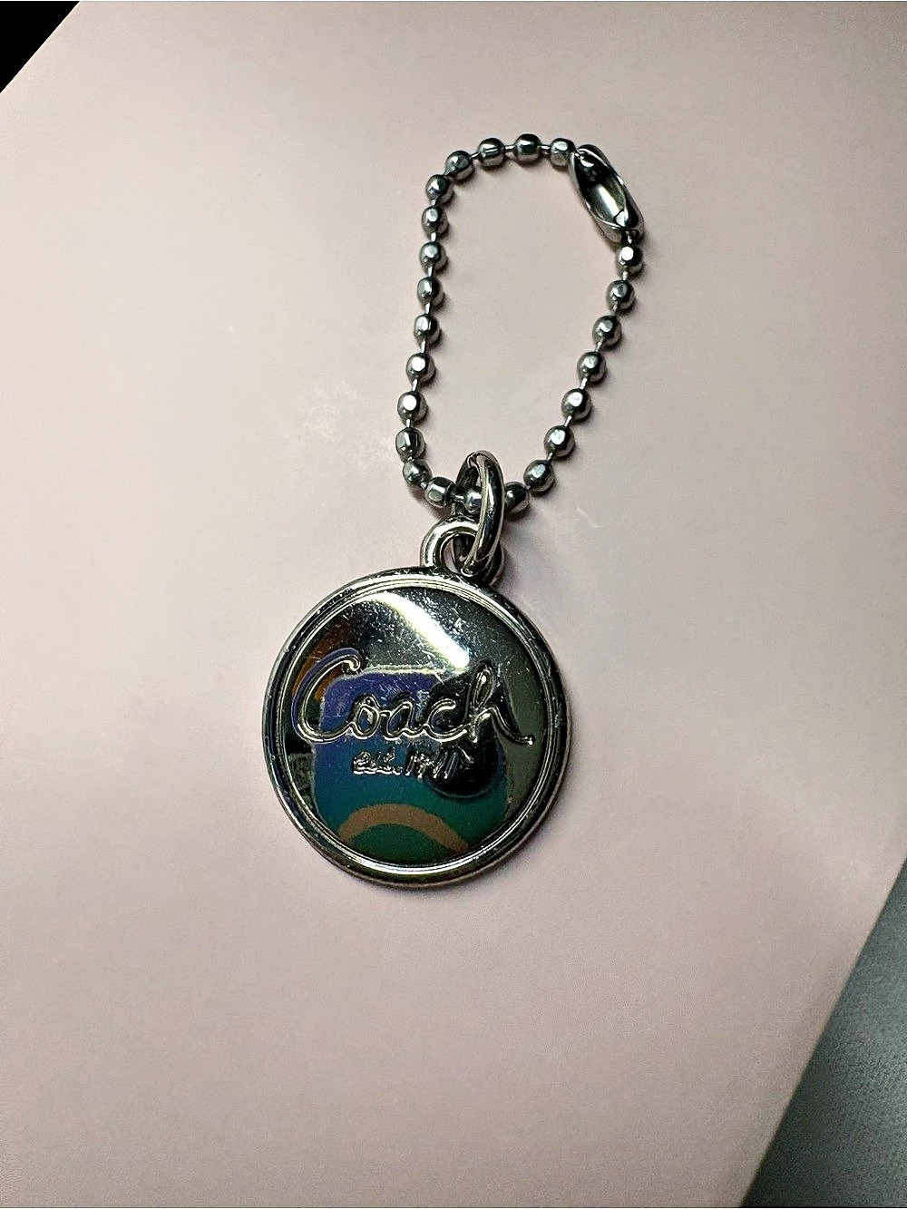 Coach Round Script Logo Hangtag Bag Charm Silver